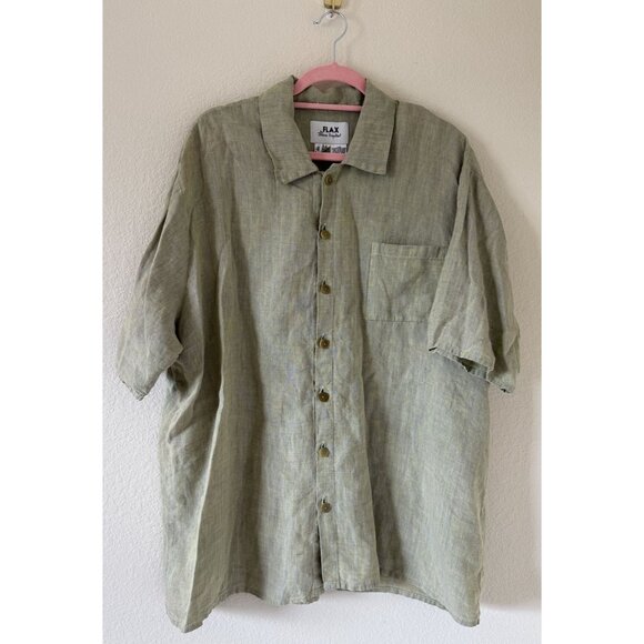 Flax Tops - Flax Women's Oversized Green Pistachio Button down Short Sleeve Top size large